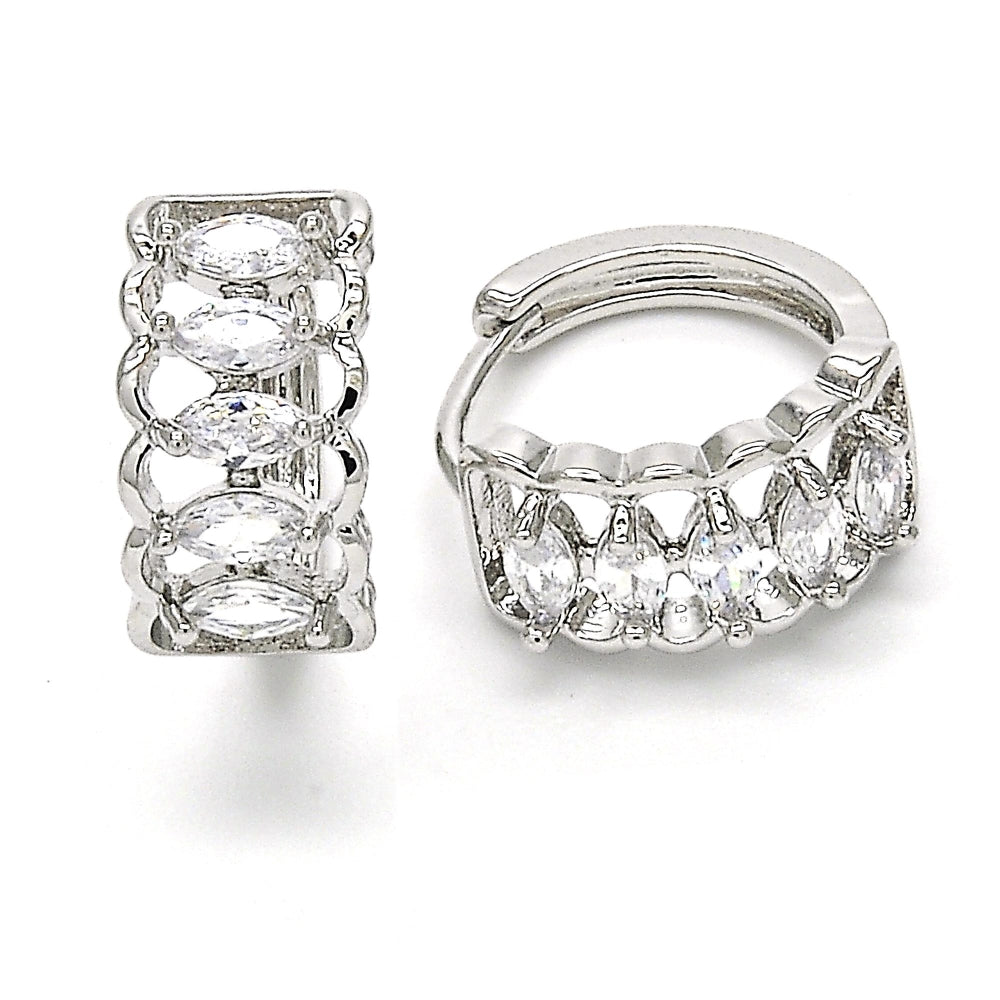 Rhodium Gold Filled Huggie Hoop, with White Cubic Zirconia, Polished, Rhodium Finish