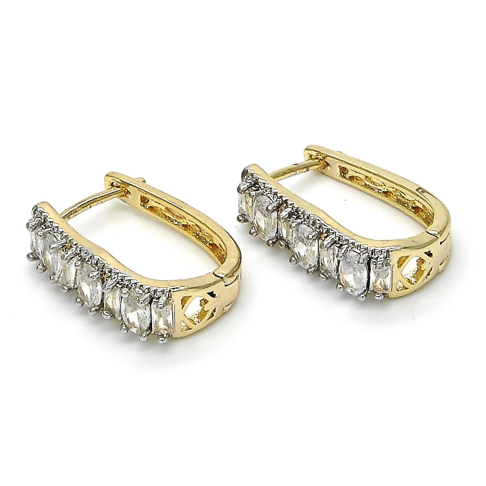 Oro Laminado Huggie Hoop, Gold Filled Style with White Cubic Zirconia, Polished, Two Tone