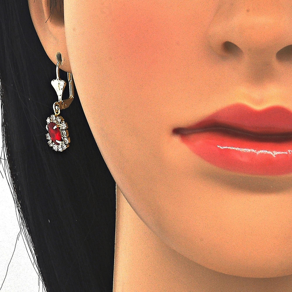 Oro Laminado Earring and Pendant Adult Set, Gold Filled Style Turtle Design, with Garnet and White Crystal, Polished, Golden Finish