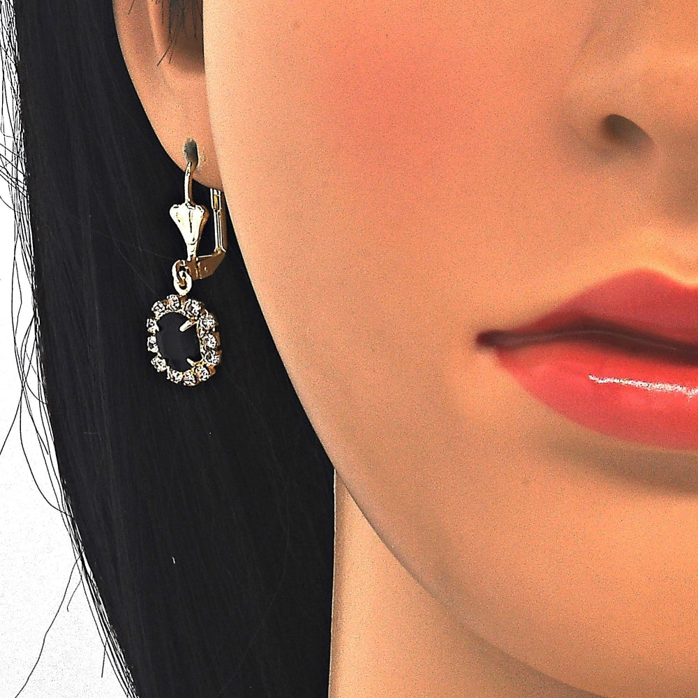 Oro Laminado Earring and Pendant Adult Set, Gold Filled Style Turtle Design, with Black and White Crystal, Polished, Golden Finish