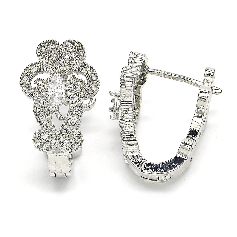 Rhodium Gold Filled Huggie Hoop, with White Cubic Zirconia, Polished, Rhodium Finish