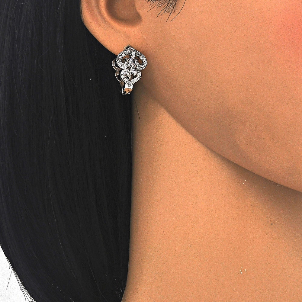 Rhodium Gold Filled Huggie Hoop, Heart Design, with White Cubic Zirconia, Polished, Rhodium Finish