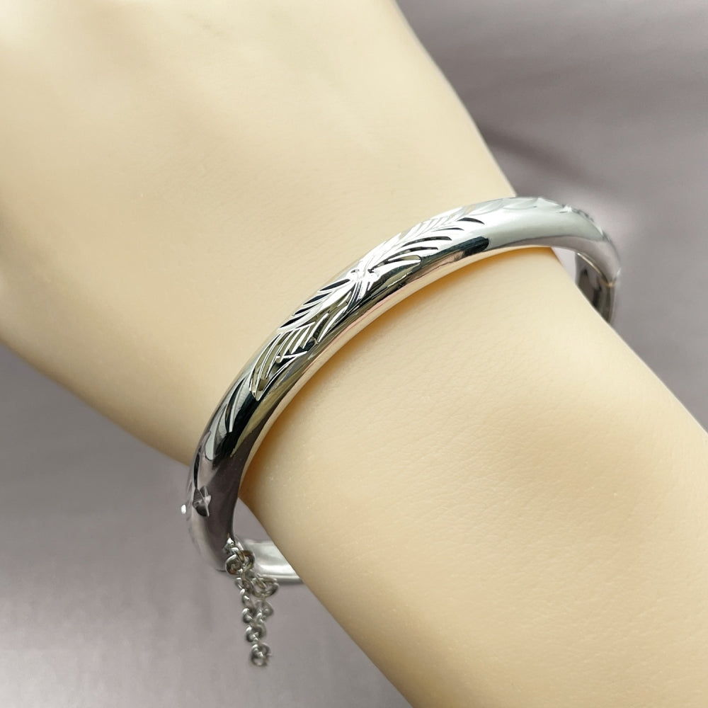 Rhodium Gold Filled Individual Bangle, Diamond Cutting Finish, Rhodium Finish