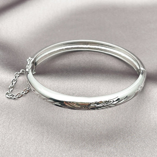 Rhodium Gold Filled Individual Bangle, Diamond Cutting Finish, Rhodium Finish