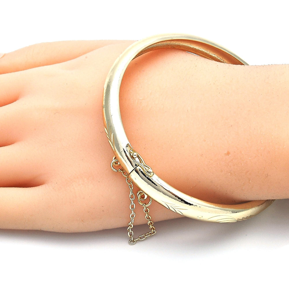 Oro Laminado Individual Bangle, Gold Filled Style Diamond Cutting Finish, Golden Finish