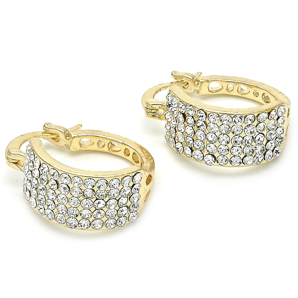 Oro Laminado Small Hoop, Gold Filled Style with White Crystal, Polished, Golden Finish