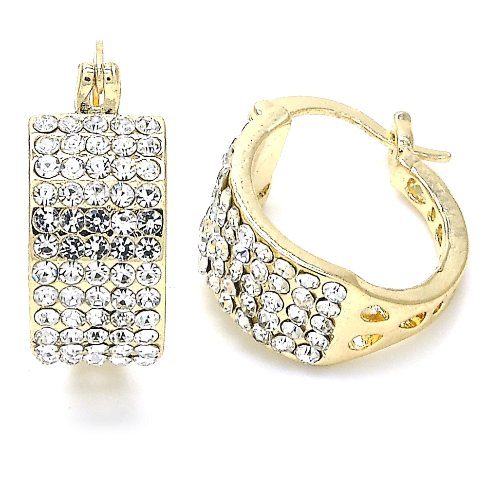 Oro Laminado Small Hoop, Gold Filled Style with White Crystal, Polished, Golden Finish