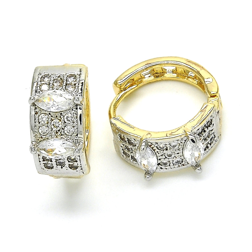 Oro Laminado Huggie Hoop, Gold Filled Style with White Cubic Zirconia, Polished, Two Tone