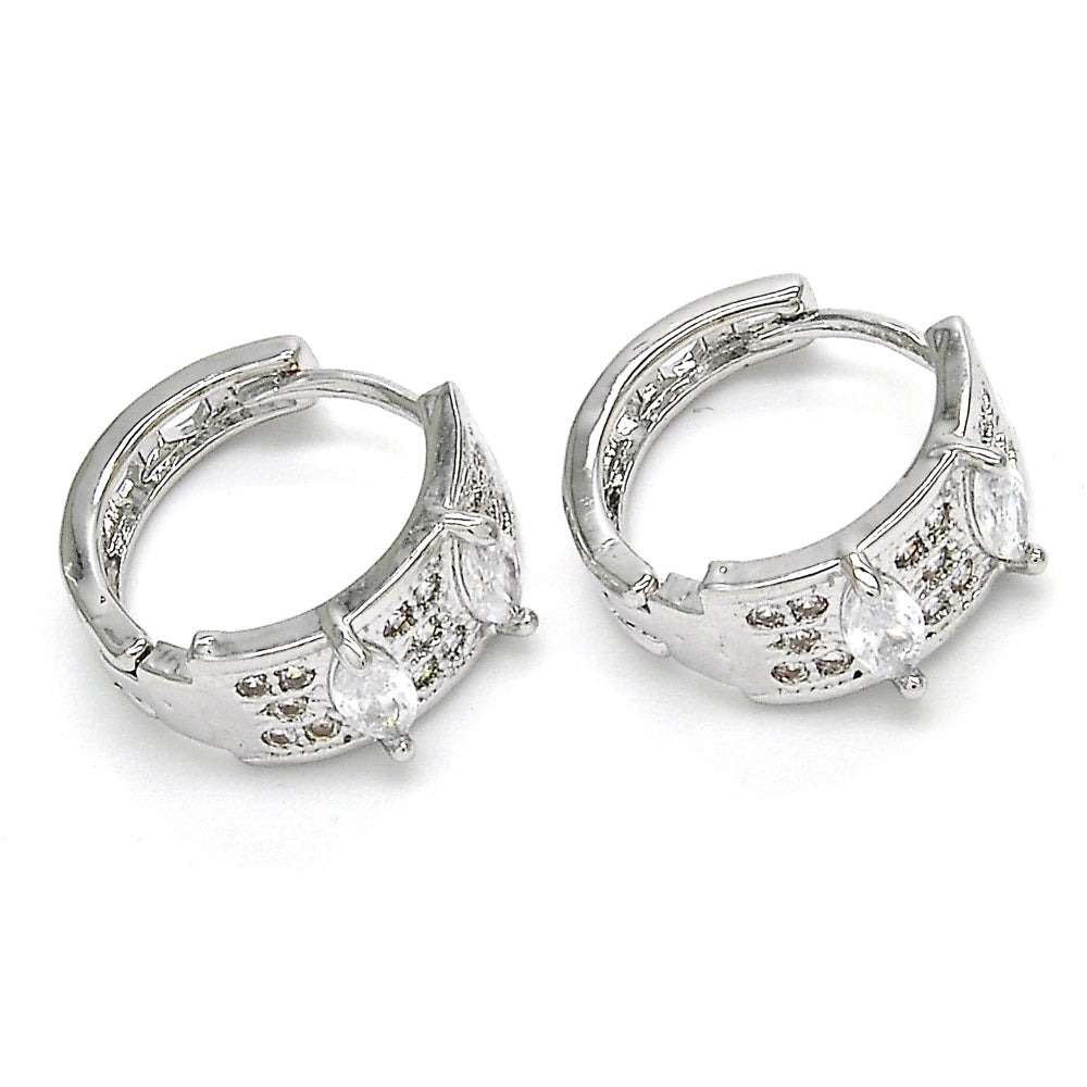 Rhodium Gold Filled Huggie Hoop, with White Cubic Zirconia, Polished, Rhodium Finish