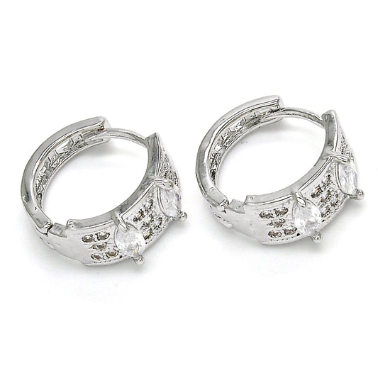 Rhodium Gold Filled Huggie Hoop, with White Cubic Zirconia, Polished, Rhodium Finish