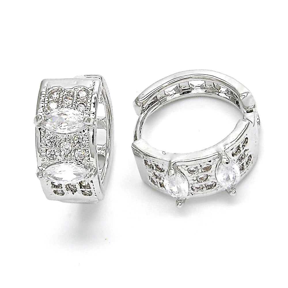 Rhodium Gold Filled Huggie Hoop, with White Cubic Zirconia, Polished, Rhodium Finish