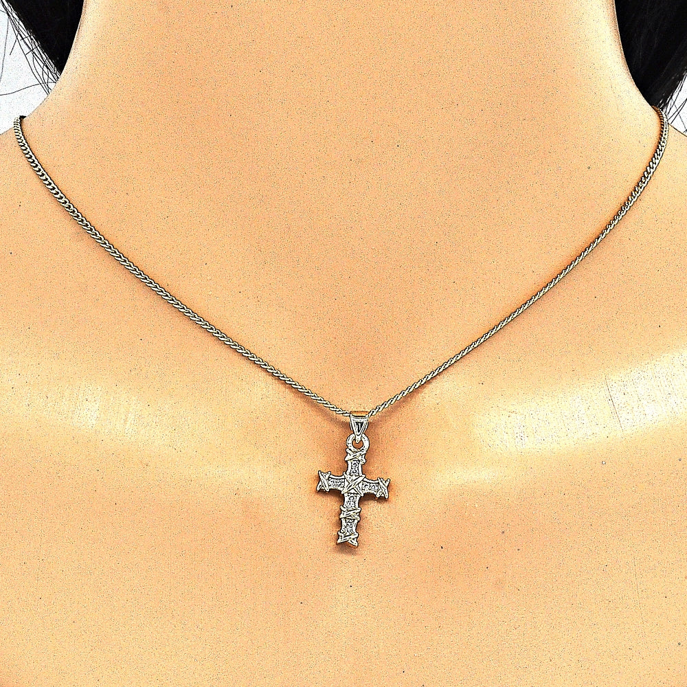Oro Laminado Pendant Necklace, Gold Filled Style Cross Design, with White Micro Pave, Polished, Golden Finish