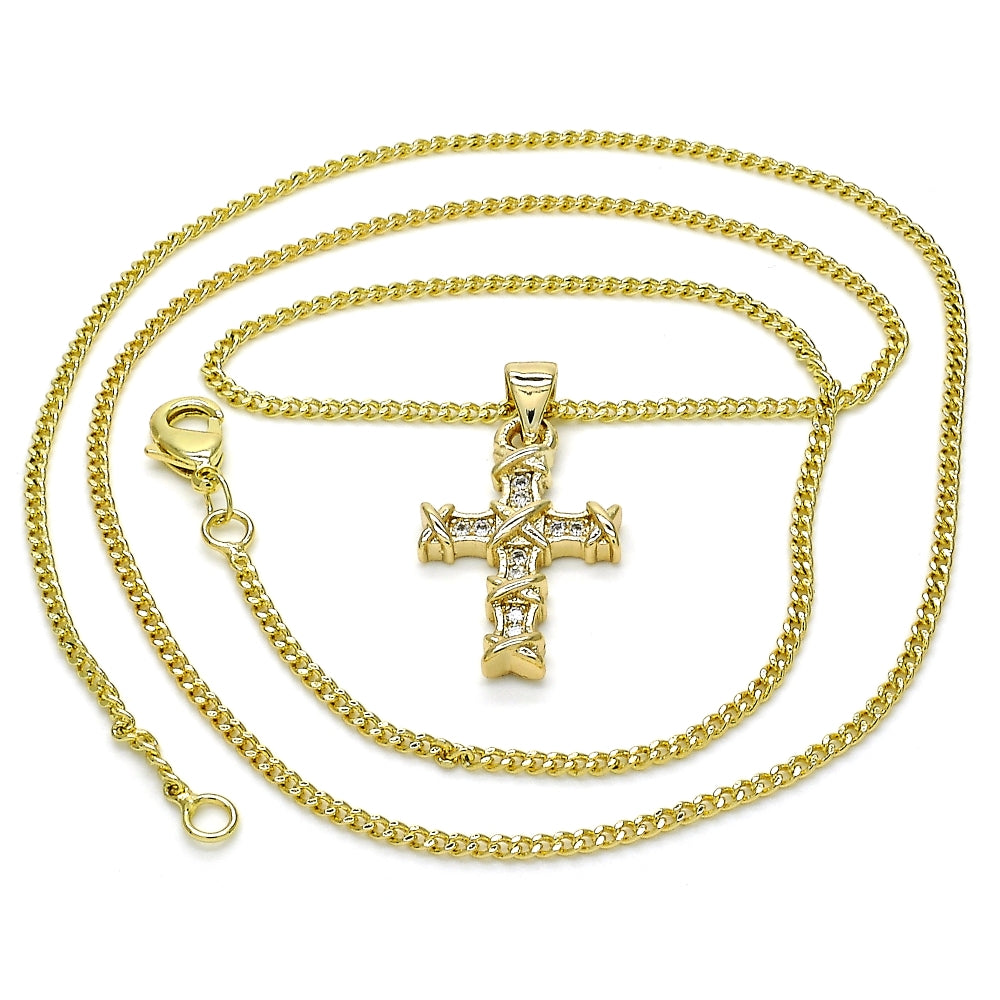 Oro Laminado Pendant Necklace, Gold Filled Style Cross Design, with White Micro Pave, Polished, Golden Finish