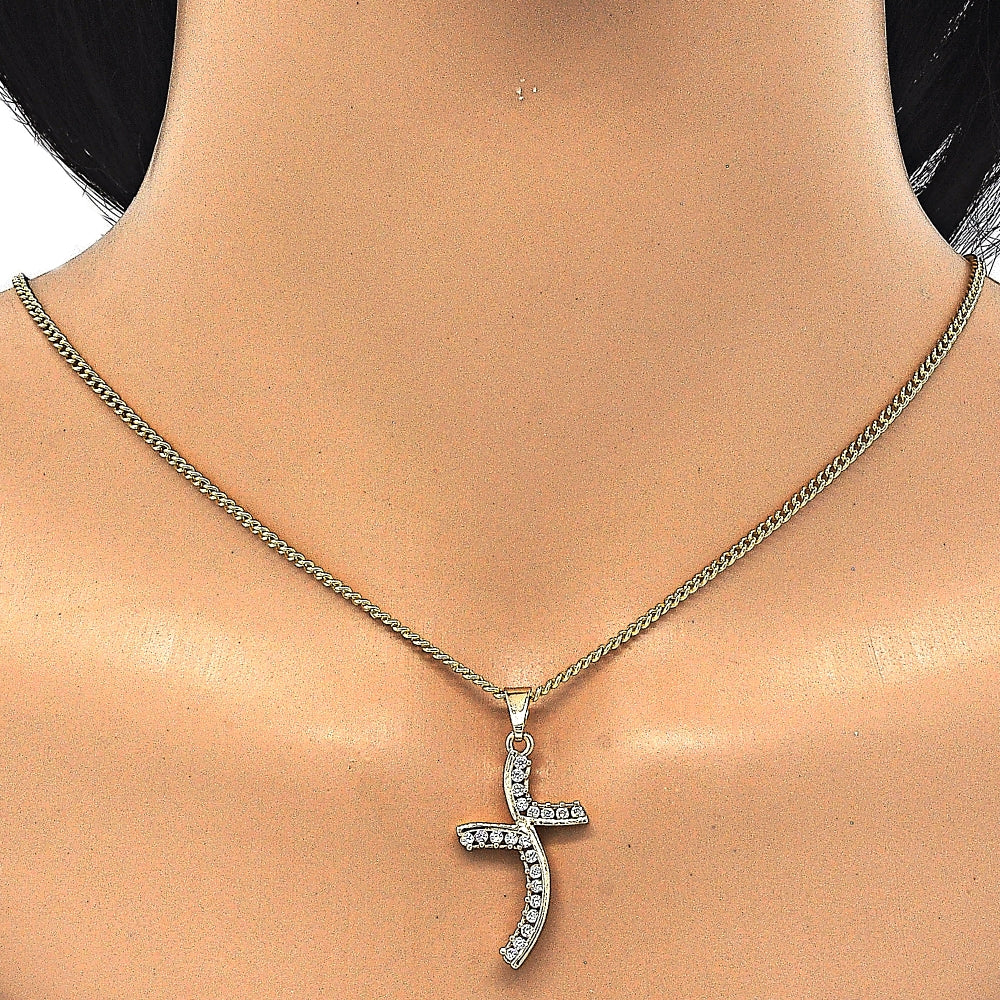 Oro Laminado Pendant Necklace, Gold Filled Style with White Cubic Zirconia, Polished, Golden Finish