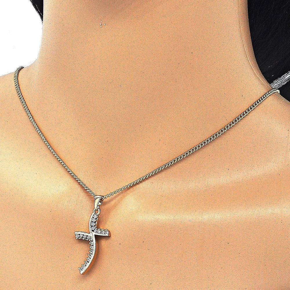 Oro Laminado Pendant Necklace, Gold Filled Style with White Cubic Zirconia, Polished, Golden Finish