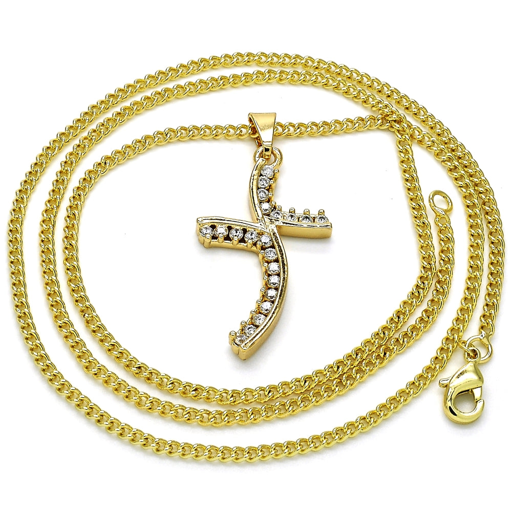 Oro Laminado Pendant Necklace, Gold Filled Style with White Cubic Zirconia, Polished, Golden Finish