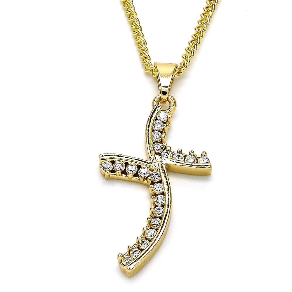 Oro Laminado Pendant Necklace, Gold Filled Style with White Cubic Zirconia, Polished, Golden Finish