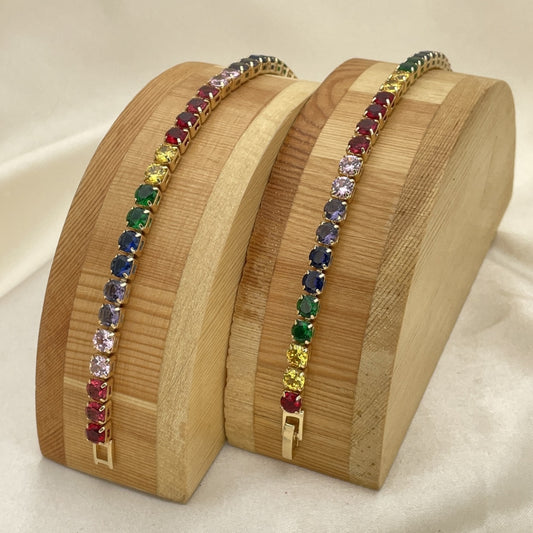 Oro Laminado Tennis Bracelet, Gold Filled Style with Multicolor Cubic Zirconia, Polished, Golden Finish