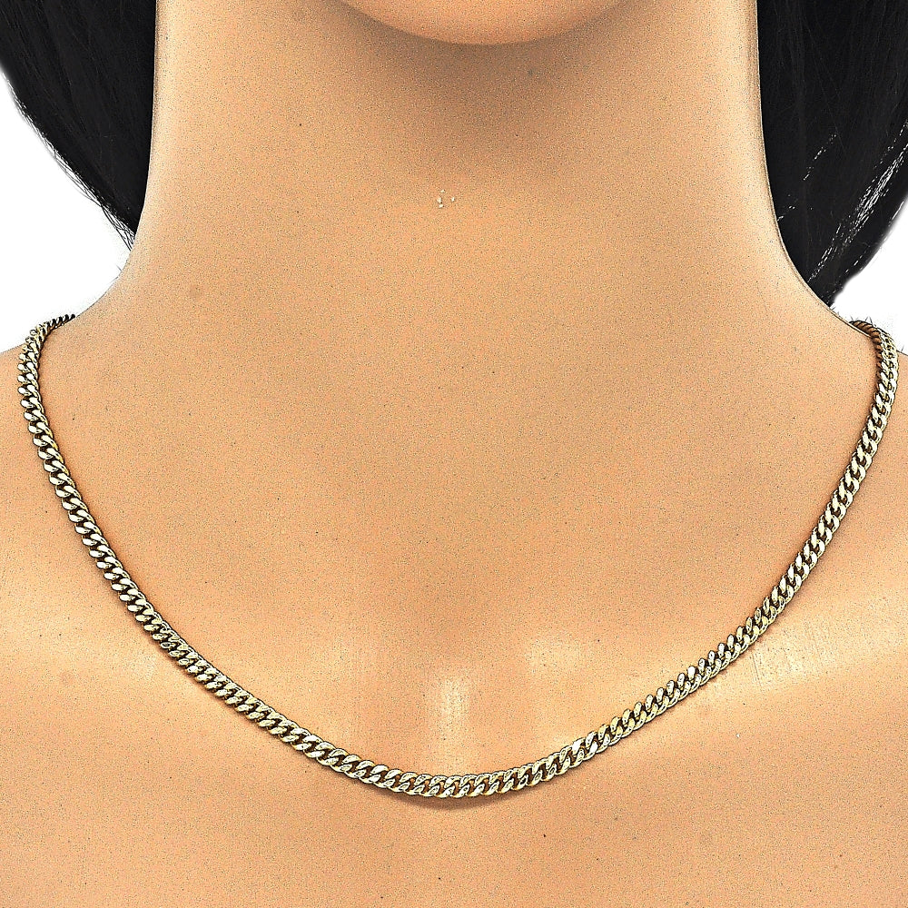 Oro Laminado Basic Necklace, Gold Filled Style Miami Cuban Design, Polished, Golden Finish