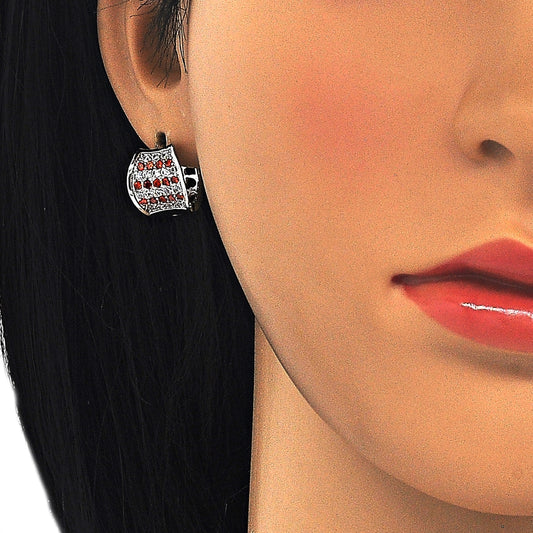 Rhodium Gold Filled Huggie Hoop, with Garnet and White Cubic Zirconia, Polished, Rhodium Finish