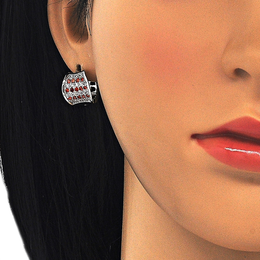 Rhodium Gold Filled Huggie Hoop, with Garnet and White Cubic Zirconia, Polished, Rhodium Finish