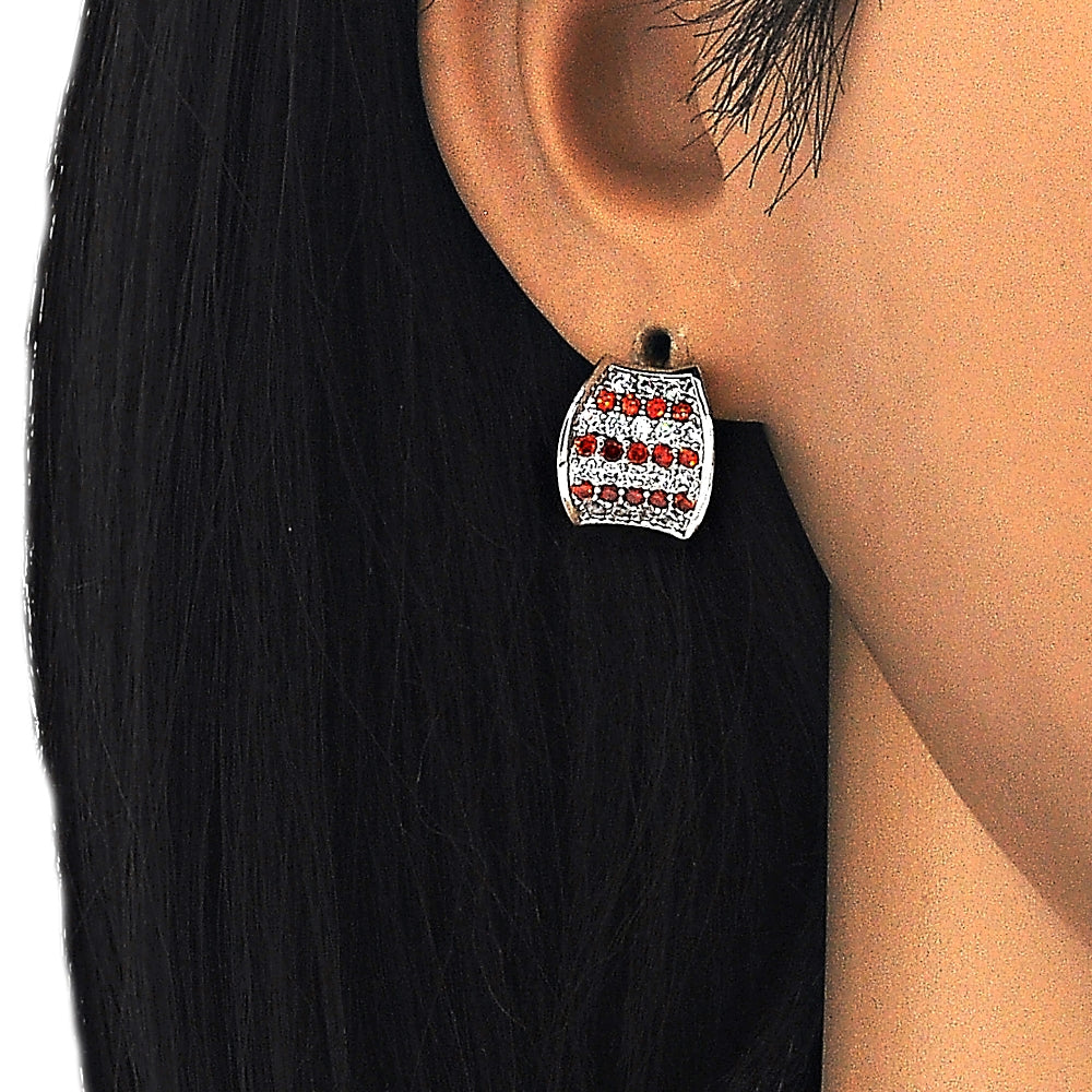 Rhodium Gold Filled Huggie Hoop, with Garnet and White Cubic Zirconia, Polished, Rhodium Finish