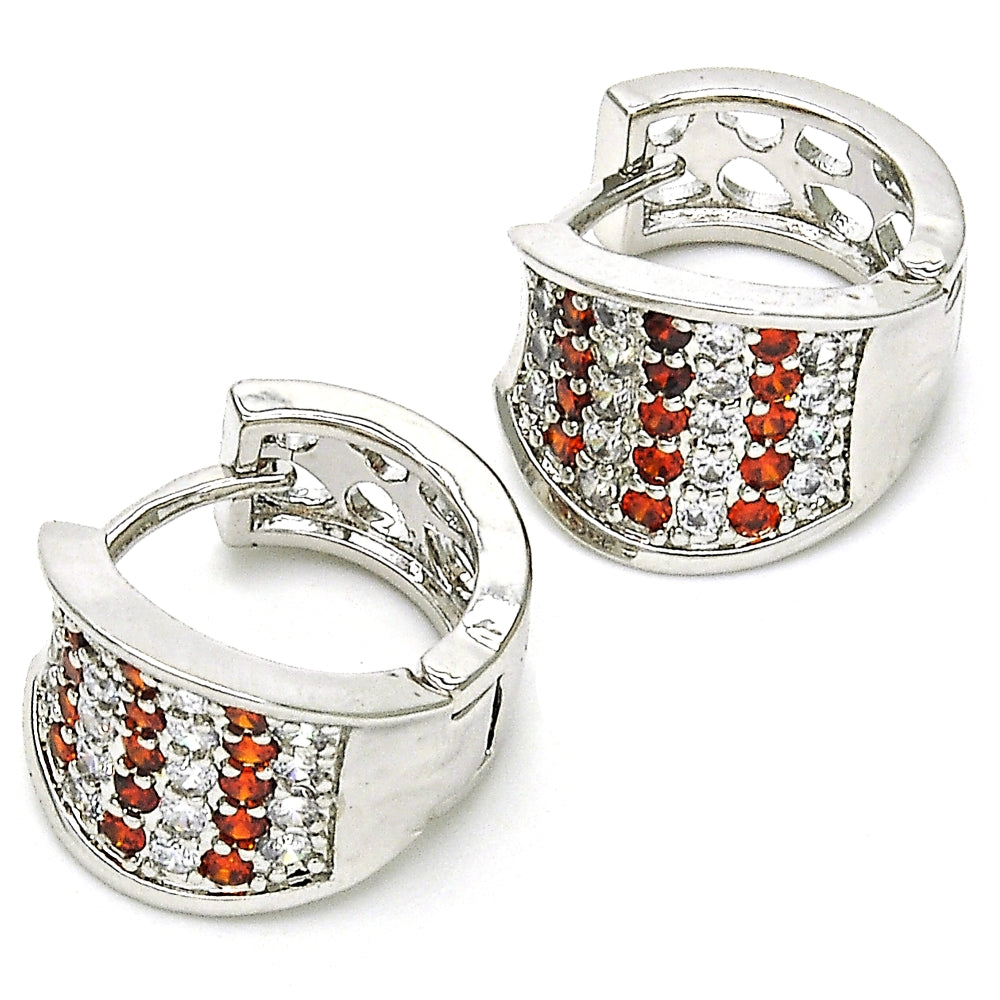 Rhodium Gold Filled Huggie Hoop, with Garnet and White Cubic Zirconia, Polished, Rhodium Finish