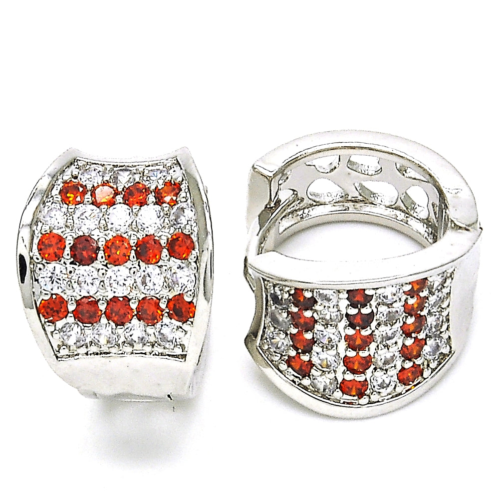 Rhodium Gold Filled Huggie Hoop, with Garnet and White Cubic Zirconia, Polished, Rhodium Finish