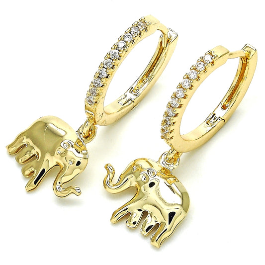 Oro Laminado Huggie Hoop, Gold Filled Style Elephant Design, with White Cubic Zirconia, Polished, Golden Finish