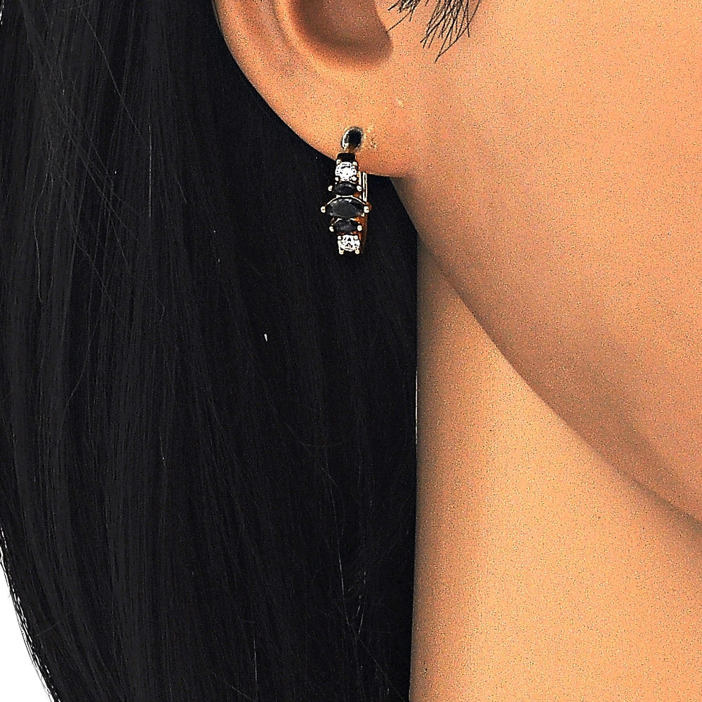 Oro Laminado Huggie Hoop, Gold Filled Style with Black and White Cubic Zirconia, Polished, Golden Finish
