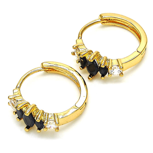 Oro Laminado Huggie Hoop, Gold Filled Style with Black and White Cubic Zirconia, Polished, Golden Finish