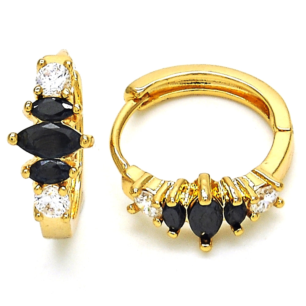 Oro Laminado Huggie Hoop, Gold Filled Style with Black and White Cubic Zirconia, Polished, Golden Finish