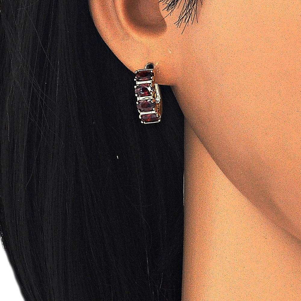 Oro Laminado Huggie Hoop, Gold Filled Style with Garnet Micro Pave, Polished, Golden Finish