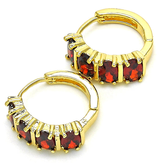 Oro Laminado Huggie Hoop, Gold Filled Style with Garnet Micro Pave, Polished, Golden Finish