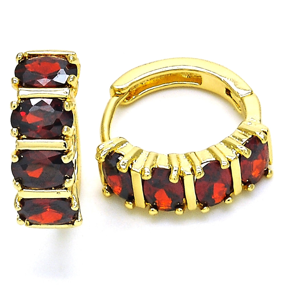 Oro Laminado Huggie Hoop, Gold Filled Style with Garnet Micro Pave, Polished, Golden Finish