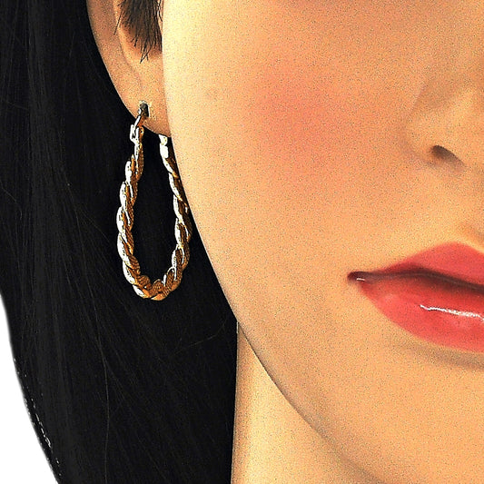 Oro Laminado Small Hoop, Gold Filled Style Twist Design, Polished, Golden Finish