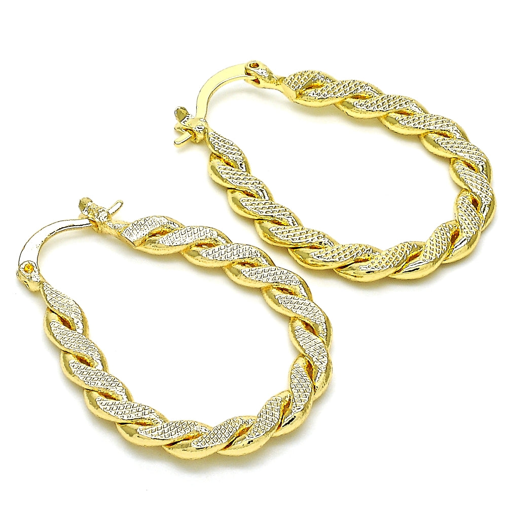 Oro Laminado Small Hoop, Gold Filled Style Twist Design, Polished, Golden Finish