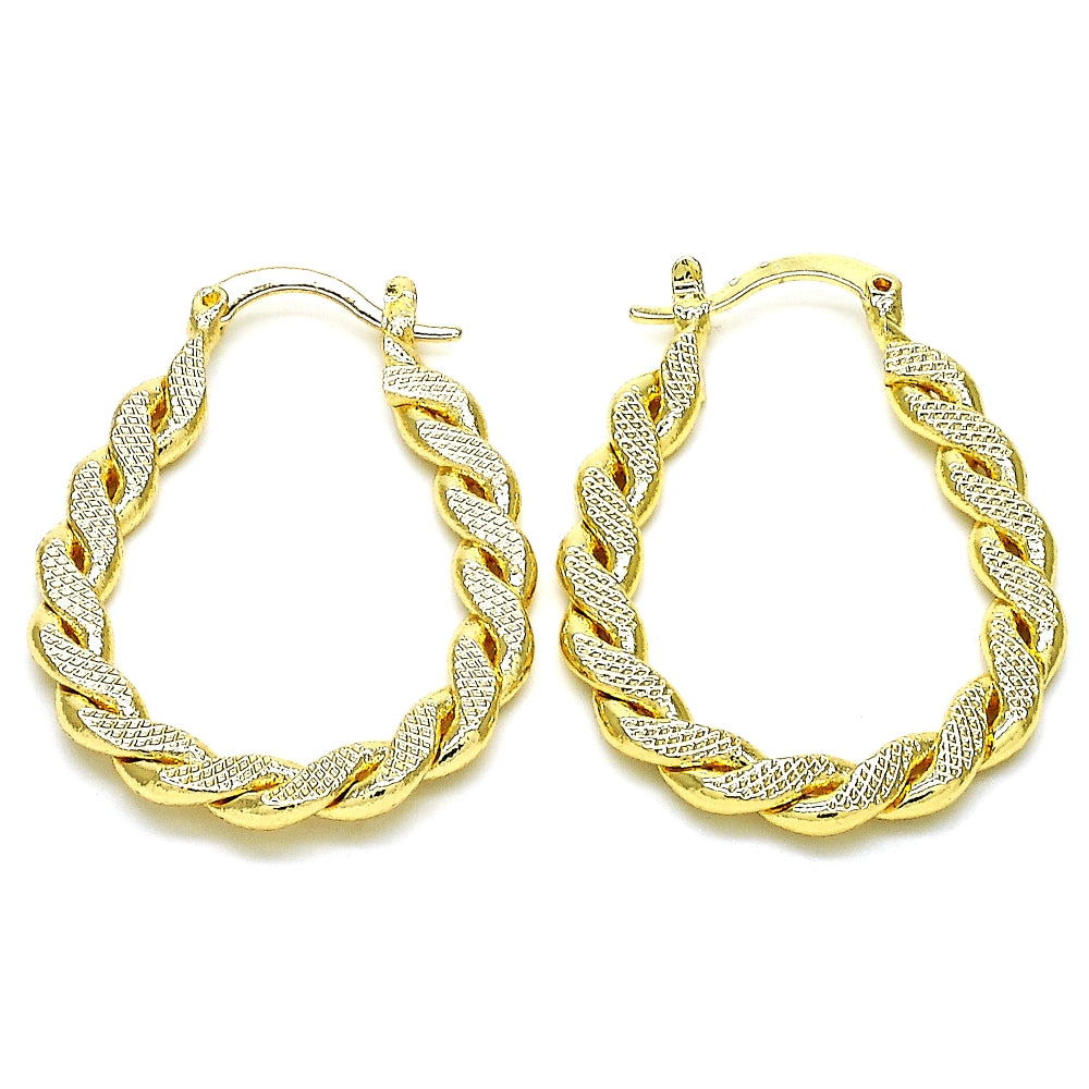 Oro Laminado Small Hoop, Gold Filled Style Twist Design, Polished, Golden Finish