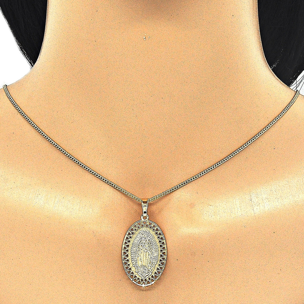 Oro Laminado Pendant Necklace, Gold Filled Style Guadalupe Design, Polished, Golden Finish