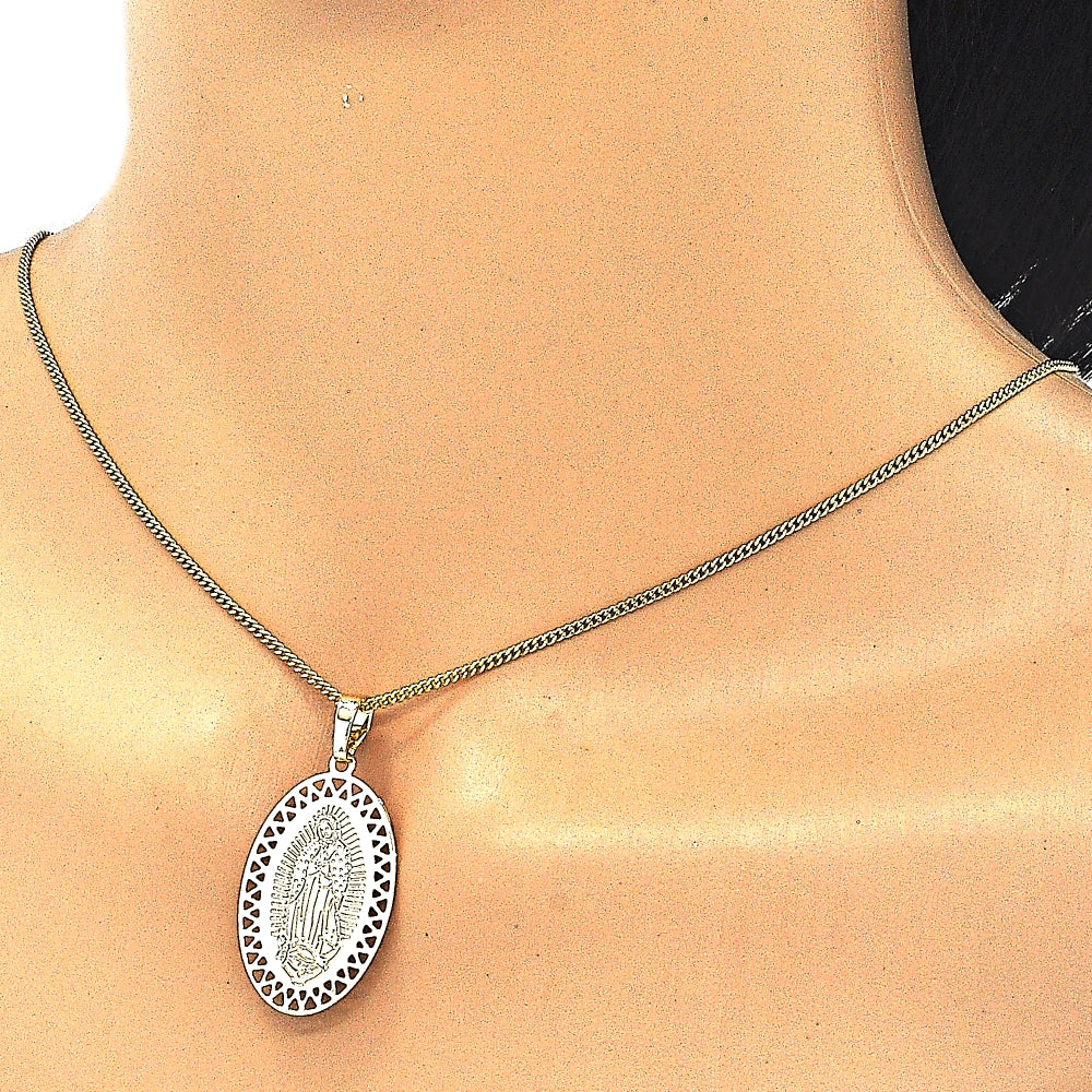 Oro Laminado Pendant Necklace, Gold Filled Style Guadalupe Design, Polished, Golden Finish