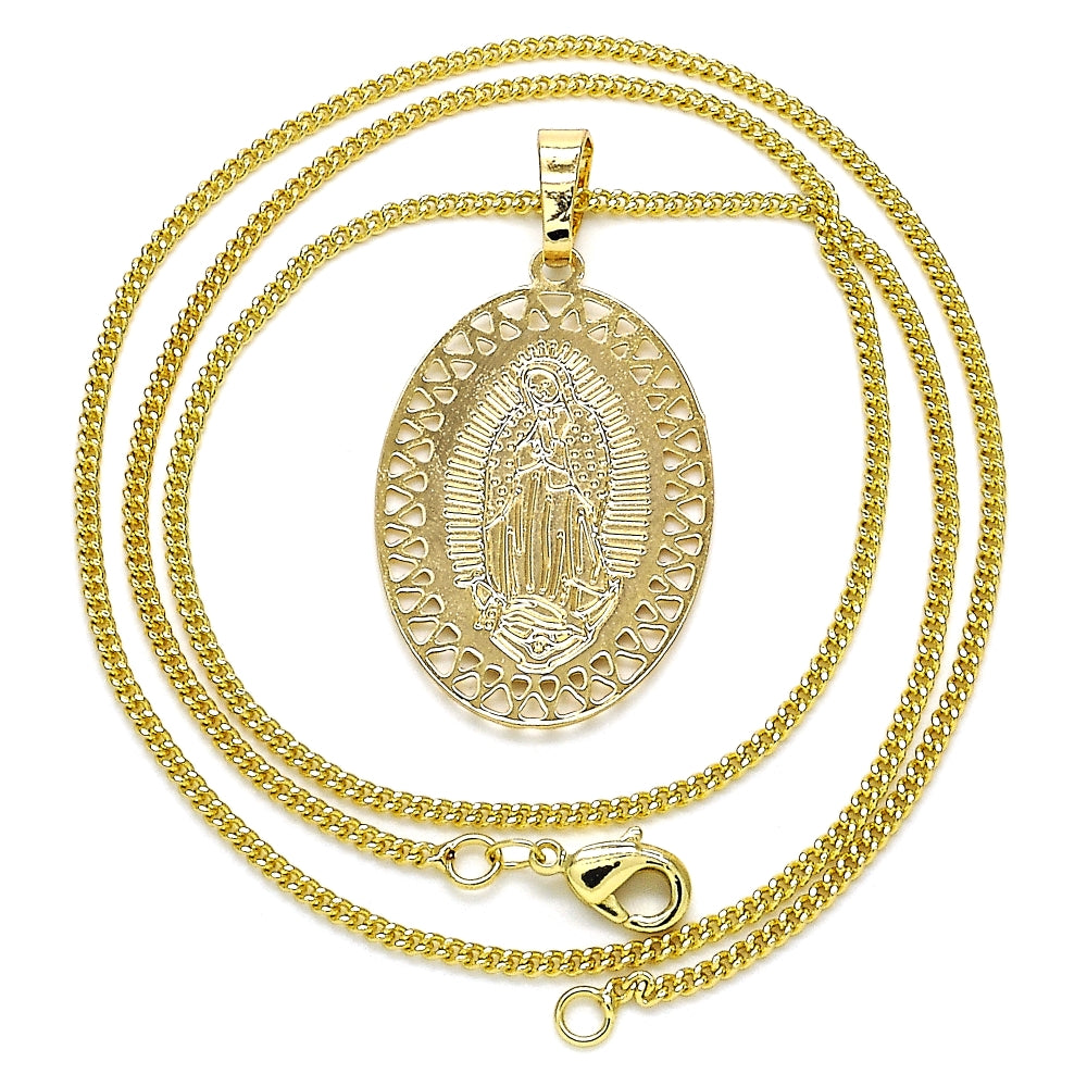 Oro Laminado Pendant Necklace, Gold Filled Style Guadalupe Design, Polished, Golden Finish