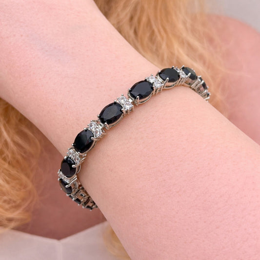 Rhodium Gold Filled Tennis Bracelet, with Black and White Cubic Zirconia, Polished, Rhodium Finish