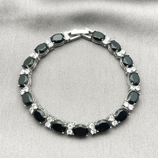 Rhodium Gold Filled Tennis Bracelet, with Black and White Cubic Zirconia, Polished, Rhodium Finish