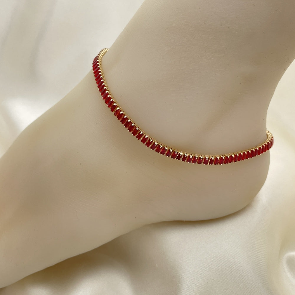 Ruby Gold Anklet Handmade with Lab Created Rhinestone and the Highest Gold Filled Style Craftsmanship - Lightweight Anklets 03.130.0008.1.10