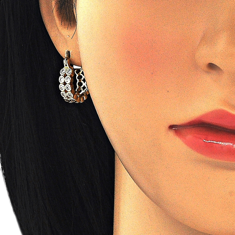 Oro Laminado Small Hoop, Gold Filled Style with White Cubic Zirconia, Polished, Golden Finish