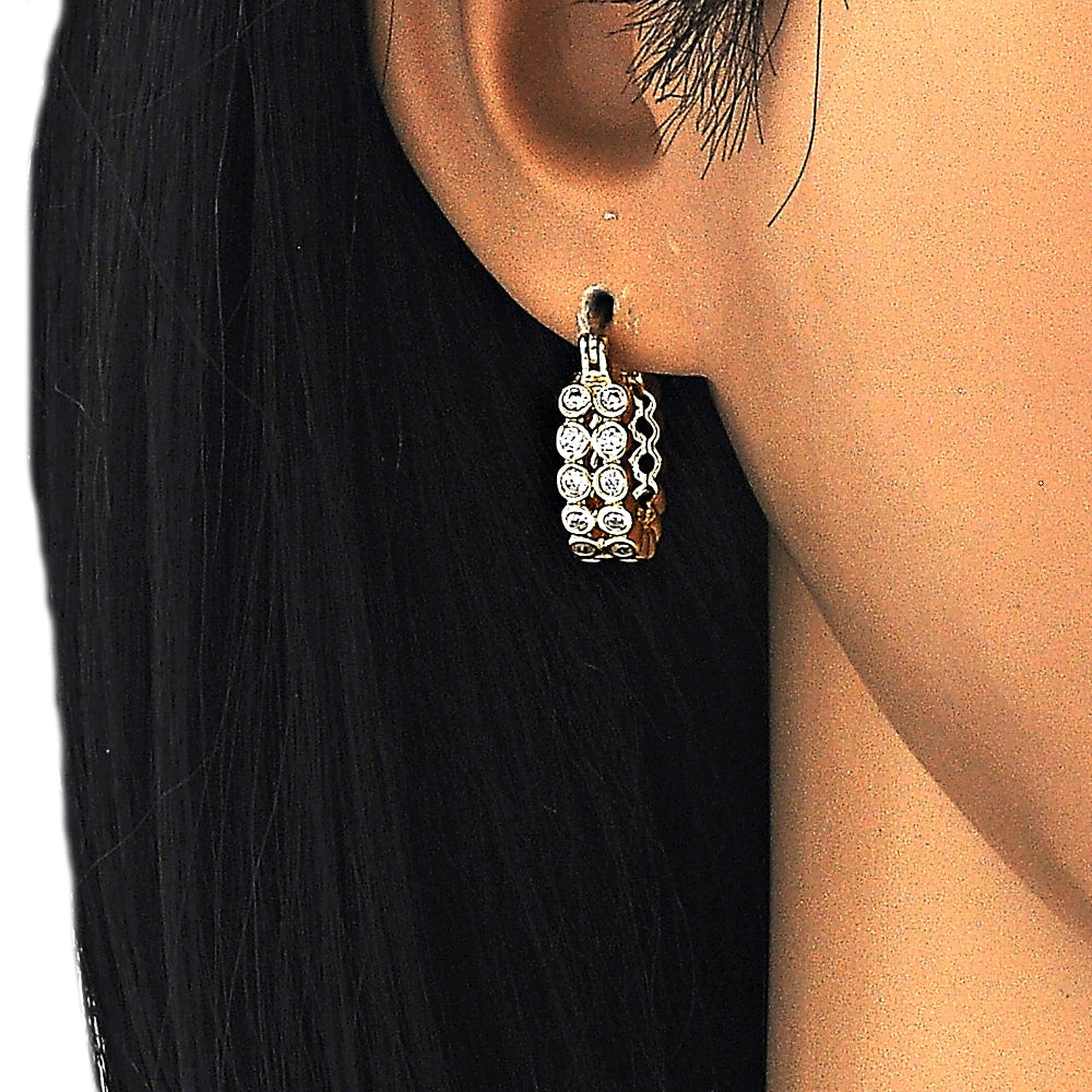 Oro Laminado Small Hoop, Gold Filled Style with White Cubic Zirconia, Polished, Golden Finish