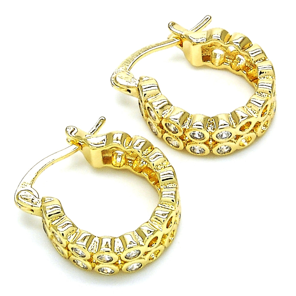 Oro Laminado Small Hoop, Gold Filled Style with White Cubic Zirconia, Polished, Golden Finish