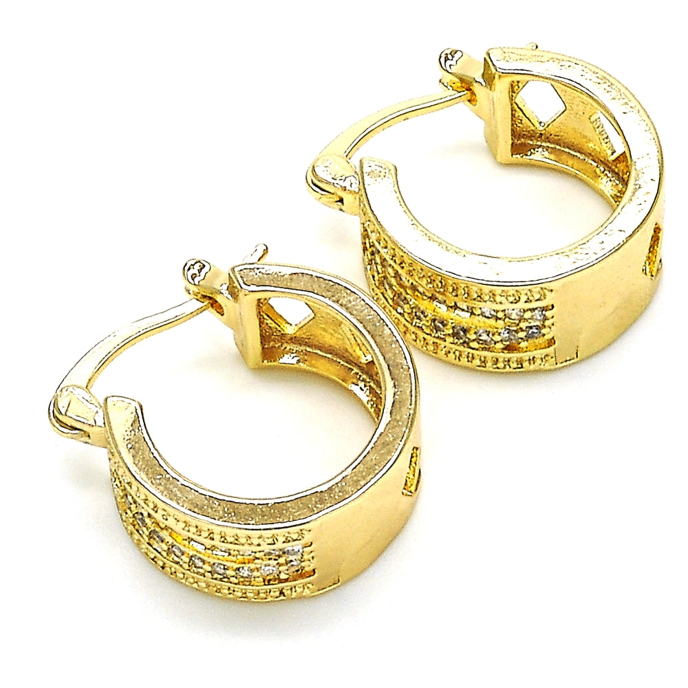Oro Laminado Small Hoop, Gold Filled Style with White Micro Pave, Polished, Golden Finish