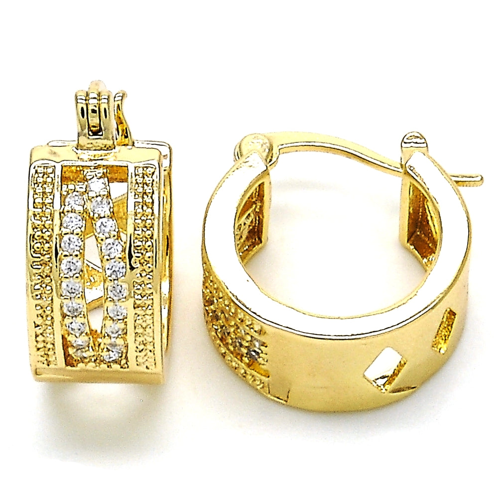 Oro Laminado Small Hoop, Gold Filled Style with White Micro Pave, Polished, Golden Finish
