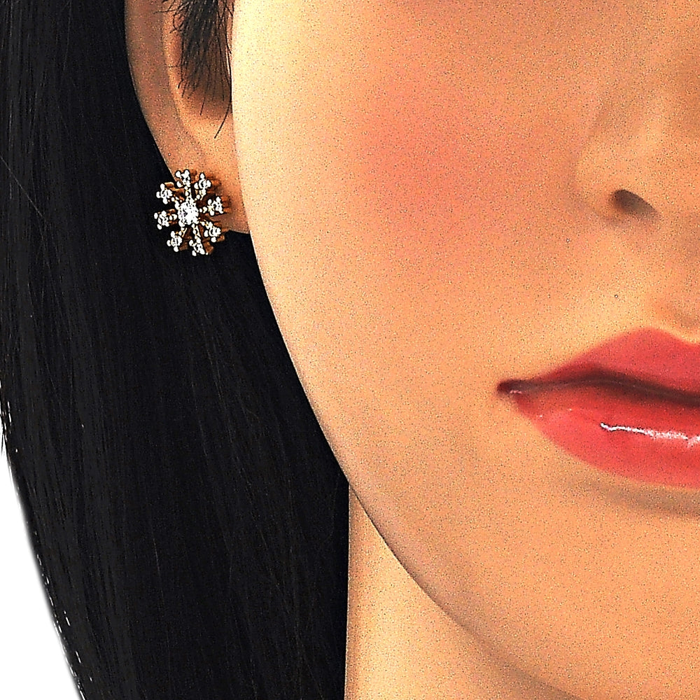 Oro Laminado Stud Earring, Gold Filled Style with White Cubic Zirconia, Polished, Golden Finish